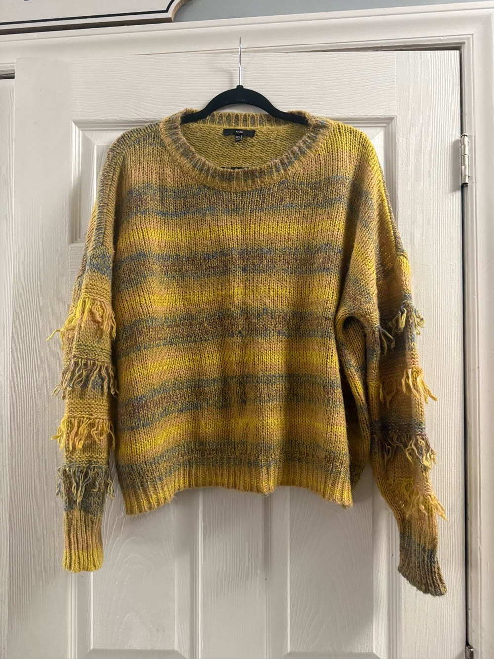 Fate Yellow And Gray Fringe Wool Blend Sweater